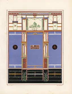 Festoons Prints: Wall painting in the third style from a house in Pompeii