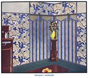 Wallpaper designs shown in a sample interior