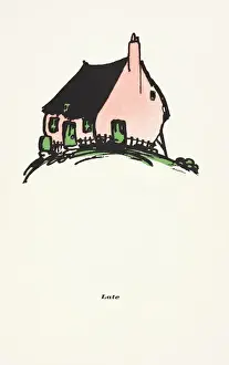 Revised Prints: Walter de la Mare drawing thatched cottage