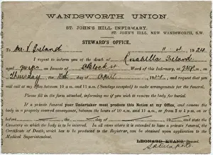 Wandsworth Prints: Wandsworth Workhouse Death Notice