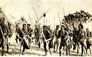 War Dance of Shulluk Warriors, Sudan