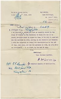 Mobilization Collection: War Office letter to Mrs G G Ranstead