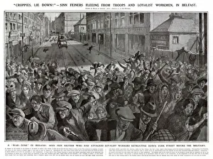 Images Dated 9th April 2021: A war-zone in Ireland. Sinn Fein-ers, who had attacked loyalist workmen