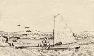 Warrington Gallery: Warrington Baden-Powell catching fish in his canoe