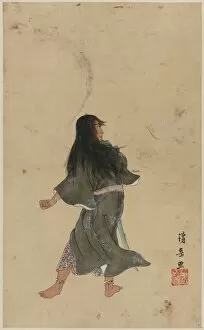 Warrior or actor with long hair and bracelets around wrist a