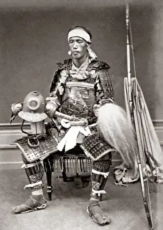 Warrior in armour, Japan, circa 1880s. Date: circa 1880s