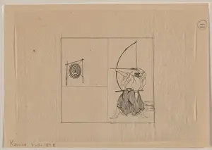 Warrior, full-length, facing left, with bow drawn, about to