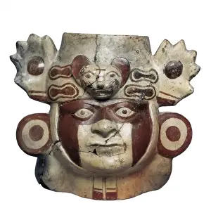 Mochica Prints: Warrior head shaped vessel. Moche or Mochica