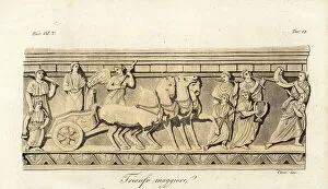 Alabaster Gallery: Warrior riding a quadriga in an Etruscan triumphal parade