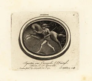 Antiquarian Prints: Warrior with spear running alongside a horse