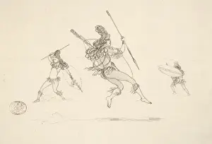 John Thomas Baines Prints: Warriors dancing, 1870