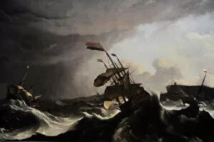 Gibraltar Gallery: Warships in a Heavy Storm, c. 1695, by Ludolf Bakhuysen (163