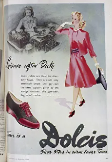 Fashions Prints: Wartime advert for Dolcis shoes. Date: 1943