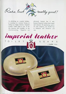 Leather Prints: A wartime advert for Imperial Leather soap. Date: 1943