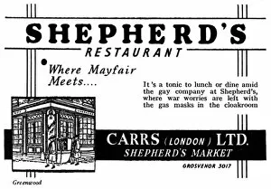 Images Dated 6th September 2016: Wartime Advertisement for Shepherds Restaurant, Grosvenor
