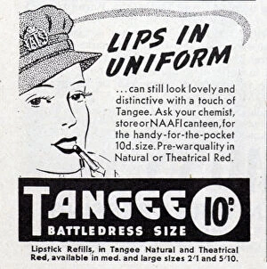 Makeup Collection: Wartime advert for Tangee Lipstick. Date: 1943