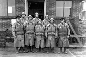 Wartime Lifeboat Crew after a dramatic rescue, Walton