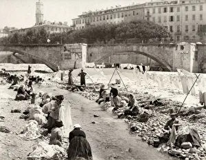 Washing clothes in a rvier, south of France