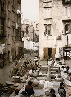 Washing clothes in the street, Naples, Italy