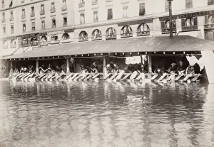Washing clothes in a town river, washboards, France