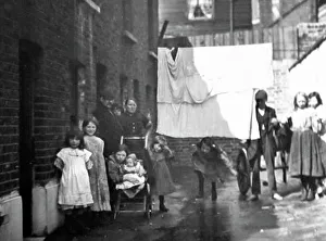 Washing day in slum housing, Victorian period
