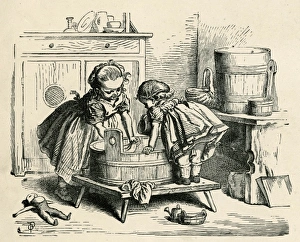 Images Dated 21st November 2011: Washing dolls clothes in a tub