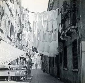 Images Dated 7th May 2021: Washing hanging between houses, Verona, Italy