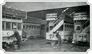 Advertising Prints: Washing L. C. C. tramcars 1900