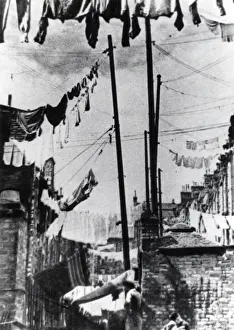 Washing lines and terraced housing, South Wales