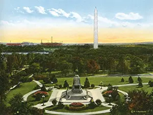 Locations Prints: Washington DC, USA - Sherman Statue and Washington Monument