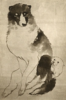 Images Dated 16th November 2015: Watanabe Nangaku print - Dog and Puppy