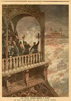 Watching a firework display to celebrate the Franco-Russian festivities, from the summit of the Tower Date: 1893
