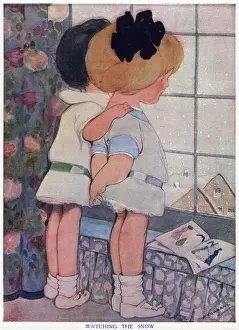 Flakes Prints: Watching the snow - Two children look at the flakes falling