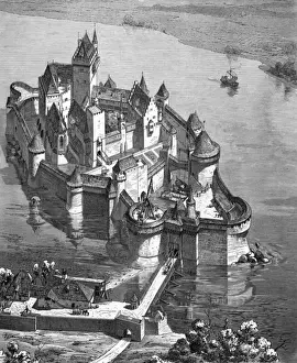 Birdseye Prints: Water castle in medieval Germany