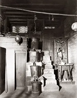 Guangzhou Prints: Water clock, Canton (Guangzhou) China, circa 1890s. Date: circa 1890s