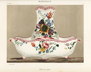 Tulip Gallery: Water jug and basin from Marseille, France, 18th century