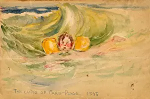 Plage Prints: Watercolour by Alan Fraser titled The Cupid of Paris-Plage