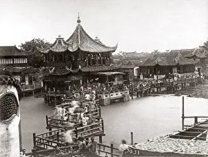 New Images May Prints: Waterfront, and ferry terminal, Hong Kong, circa 1900. Date: circa 1900