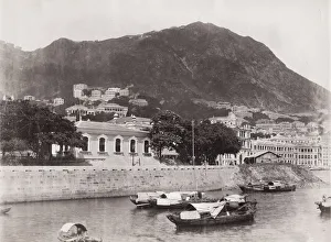 Waterfront and Peak, with boats in the harbour, Hong Kong