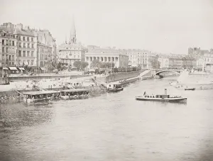 Rowboat Prints: Waterfront view, Nantes, La Bourse, France