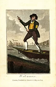 Waterman on his rowboat ferry on the River Thames, London