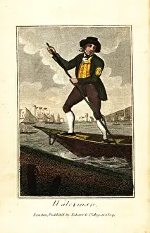 Ferry Prints: Waterman on his rowboat ferry on the River Thames, London