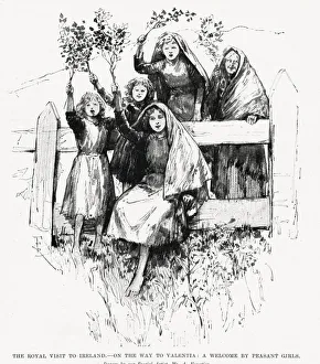 Images Dated 21st April 2021: On the way to Valentia - A welcome from local peasant girls