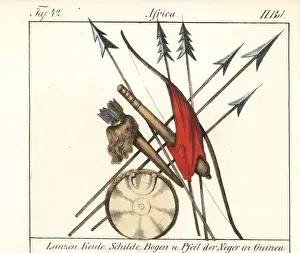 Lances Prints: Weapons of Guinea, Africa: lances, shield