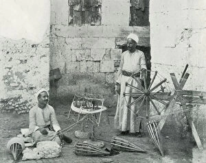 Weaving Collection: Weavers preparing silk for the looms, Cairo, Egypt