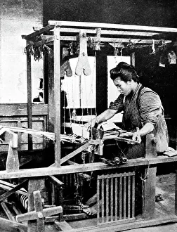 Weaver Prints: Weaving cotton with a hand loom, Japan, early 1900s