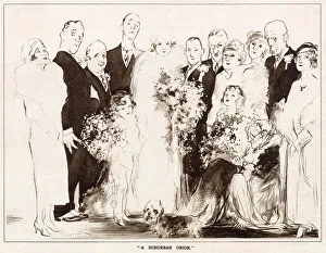 Blampied Prints: The wedding day, braid and groom with their families. Date: 1933
