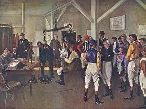 Jockeys Gallery: The Weighing Room at Hurst Park by John Lavery