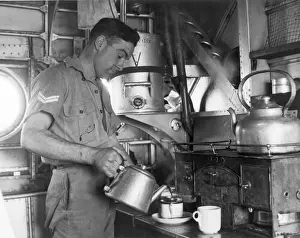 Prepares Prints: In the well-equipped galley of the Short Sunderland