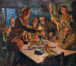 Fortunino Matania Collection: Well, Heres Luck! - British trench scene